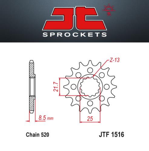 JT Pignone Acciaio 1516 Denti 16 Passo 520 per Suzuki GSX-R750 SRAD 1996-1997