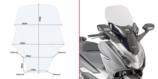 GIVI solo Parabrezza Trasparente 58 x 44,5 per Honda Forza 125-300 2019 2020