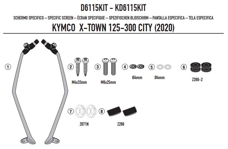 GIVI Kit Attacchi Parabrezza per KYMCO X-Town 125-300 City 2020 2021 2022