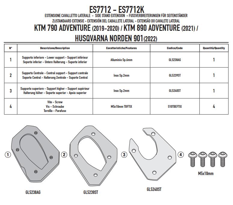 GIVI Kit Estensione Cavalletto per Ktm 790 Adventure 2019 2020/ 890 2021 - 2023