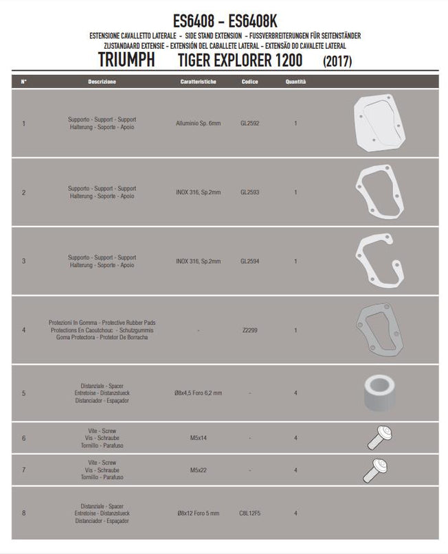 GIVI Kit Estensione Cavalletto per TRIUMPH Tiger Explorer 1200 2012 - 2018