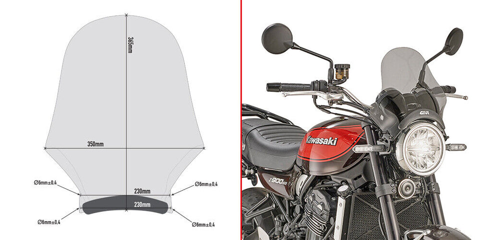 GIVI solo Parabrezza Universale 36,5 x 35 per Kawasaki Z 900 RS 2018 - 2022