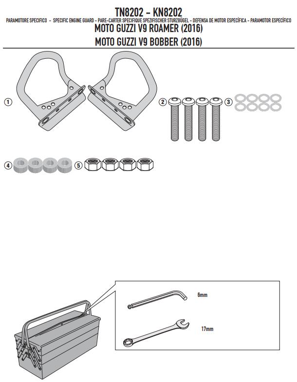 GIVI Kit Paramotore protezione nero per MOTO GUZZI V9 Roamer/Bobber 2016 - 2022