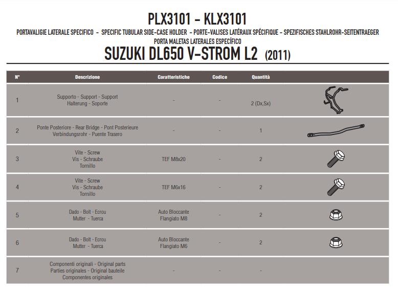 GIVI KIT Portavaligie laterale Monokey per Suzuki DL 650 V-Strom 2011 - 2016