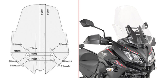 GIVI Cupolino Trasparente 49,5 x 41 per Kawasaki Versys 1000 2017 2018