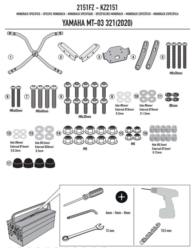 GIVI Attacco post bauletto Monolock per Yamaha MT-03 321 2020 2021 2022 2023