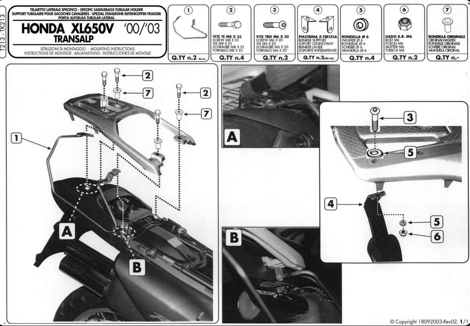 GIVI Telaio per borse soffici laterali per Honda XL 650V Transalp 2000 - 2007