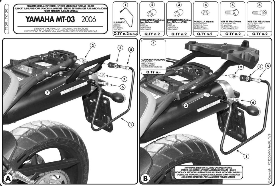 GIVI Telaio per borse soffici laterali per Yamaha MT-03 660 2006 - 2014