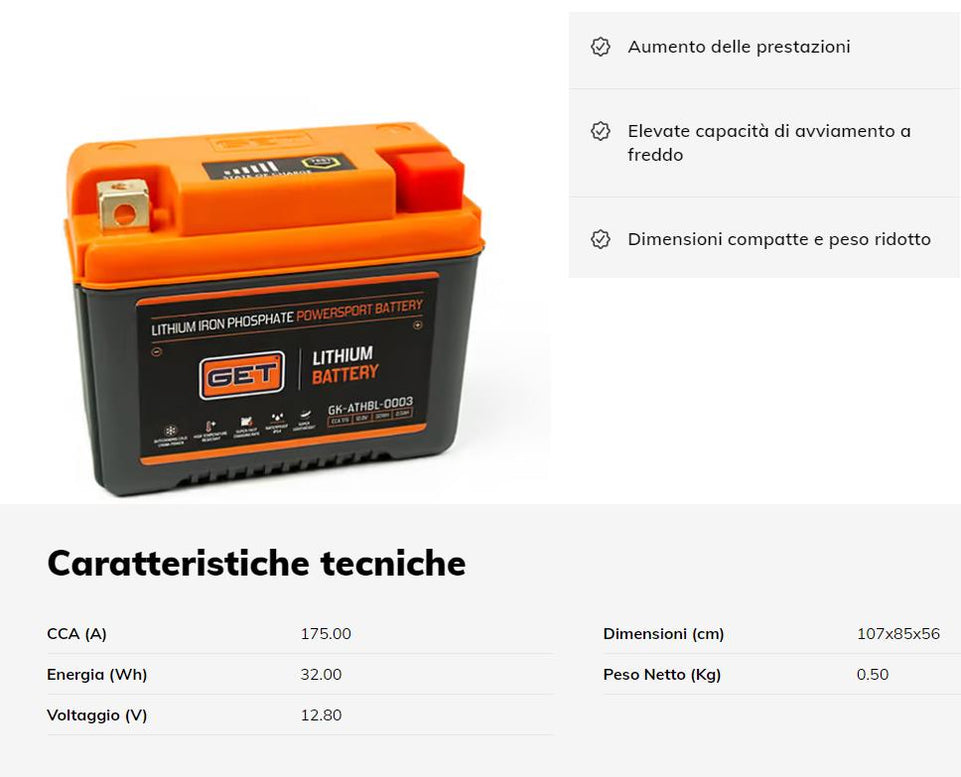 GET BATTERIA LITIO SPECIFICA CCA 175A PER GAS GAS EC XC 200 250 300 2018 2019