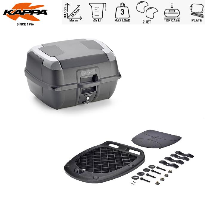 KAPPA Bauletto Portapacchi + Piastra + Kit Monolock 45LT Nero Moto Scooter