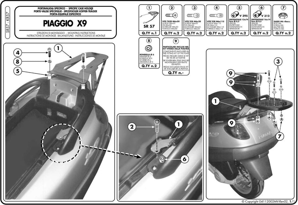 KAPPA Attacco Per Piastra Bauletto Monolock Per Piaggio X9 500 2001-2002
