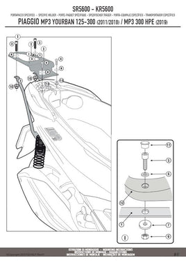 KAPPA Attacco + Piastra Bauletto Monokey Per Piaggio Mp3 Yourban 300 2011-2018