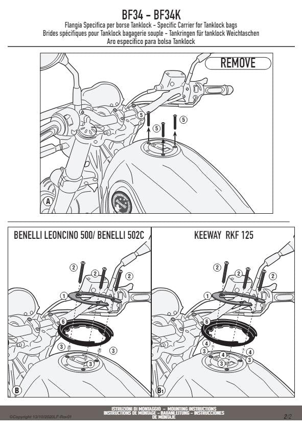 KAPPA Flangia Per Borsa Da Serbatoio Tanklock Per Benelli Leoncino 500 2017-2023