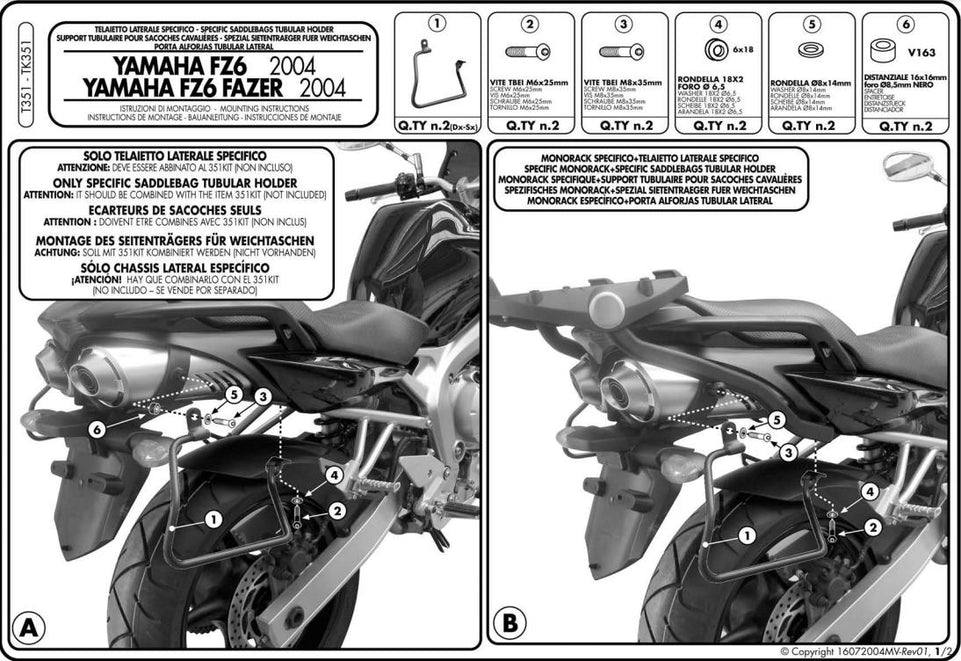 KAPPA Telaietti Laterali Per Borse Morbide Per Yamaha FZ6 600 Fazer 2004-2006
