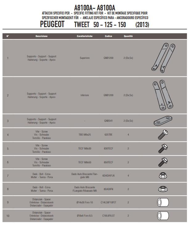 GIVI Attacchi Parabrezza per PEUGEOT TWEET 50/125/150 2010 - 2022