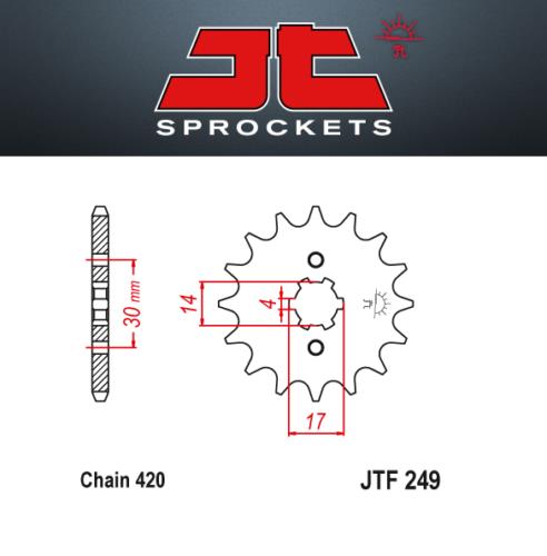 JT Pignone Acciaio 249 Denti 15 Passo 420 per Honda MSX125 (Grom 125) 13-19