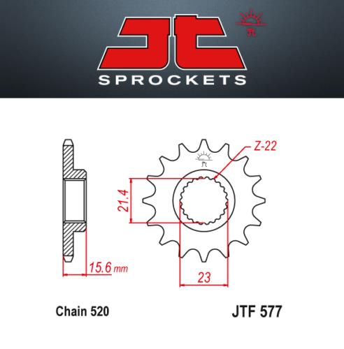 JT Pignone Acciaio 577 Denti 16 Passo 520 per Yamaha XT600 E 1989-98