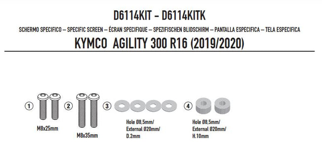 GIVI Kit Attacchi Parabrezza per KYMCO Agility 300 R16 2019 - 2022