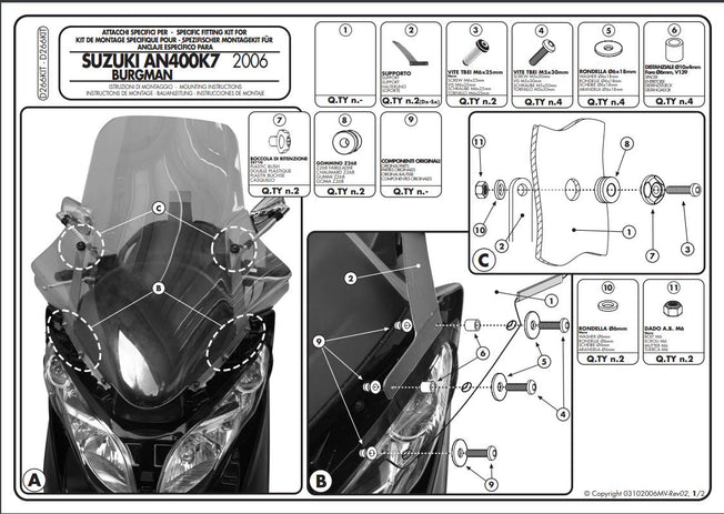 GIVI Kit Spoiler Attacchi Parabrezza per Suzuki Burgman 400 2006 - 2016