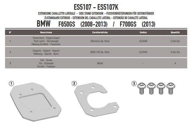 GIVI Kit Estensione Cavalletto per BMW F 650 GS / F 700 GS / F 800 GS