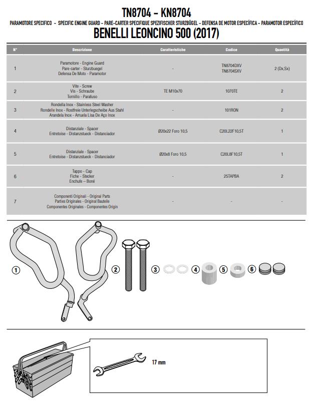 GIVI Kit Paramotore Paracolpi protezione nero per BENELLI Leoncino 500 2017-2022