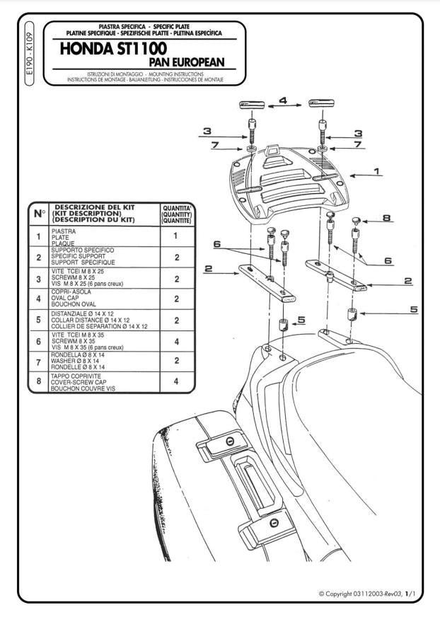 GIVI KIT Piastra per Attacco post. Bauletto Monokey per BMW R 1100 RS 1994-1998