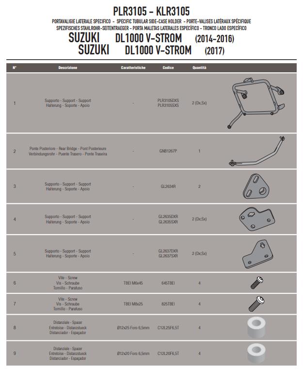 GIVI KIT Portavaligie laterale Monokey per Suzuki DL 1000 V-Strom 2014 - 2019