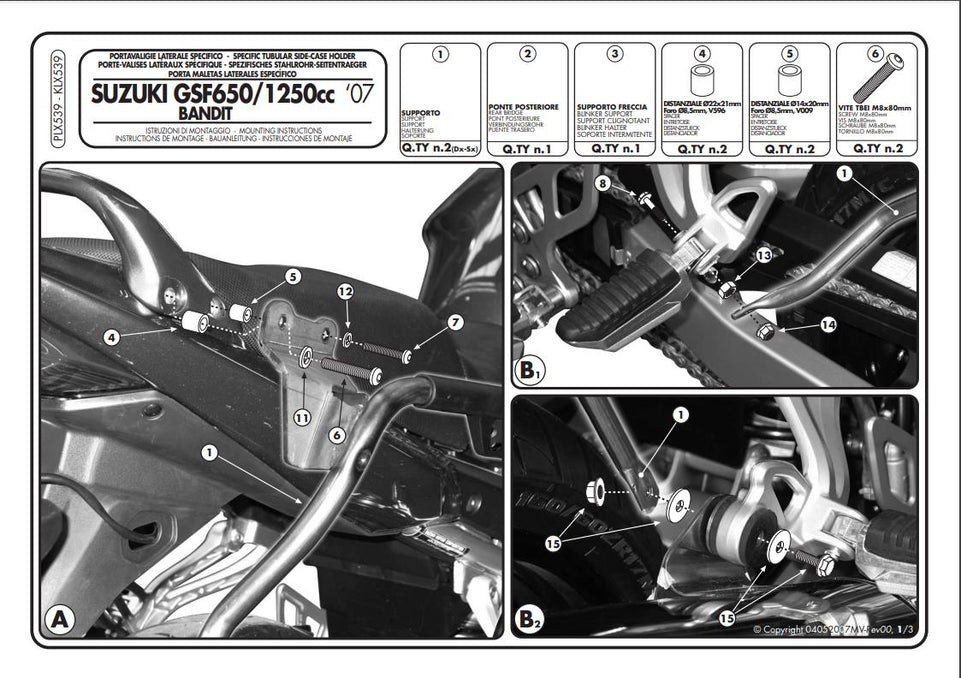 GIVI KIT Portavaligie laterale Monokey per Suzuki GSF 1250 F 2010 - 2016