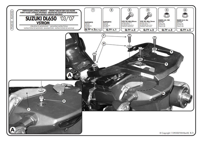 GIVI KIT Portavaligie laterale Monokey per Suzuki DL 650 V-Strom 2004 - 2011