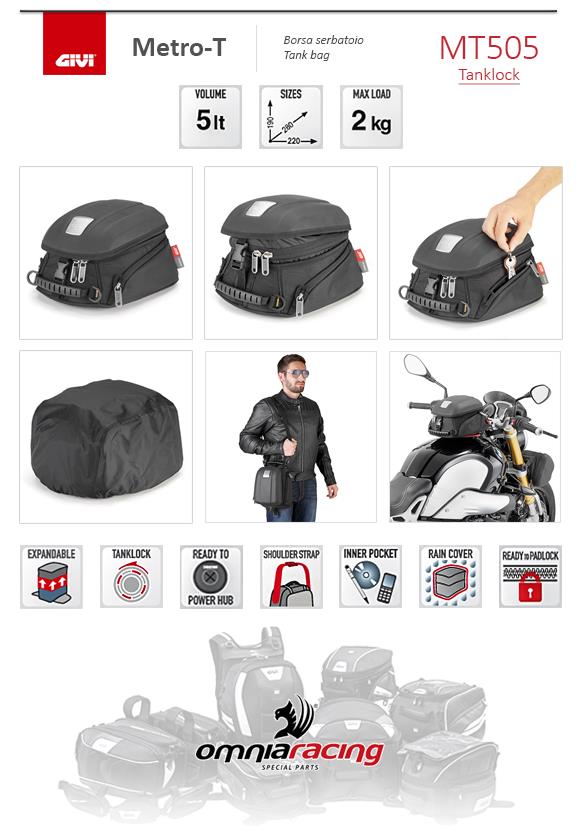 GIVI Borsa da serbatoio Metro-T TANKLOCK, 5Lt, 280 x 220 x 190 per Moto/Scooter