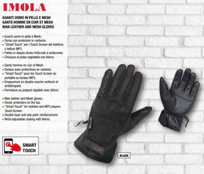 Hawk Coppia Guanti Pelle Imola Uomo Smart Touch Protezione nocche Velcro CE Moto
