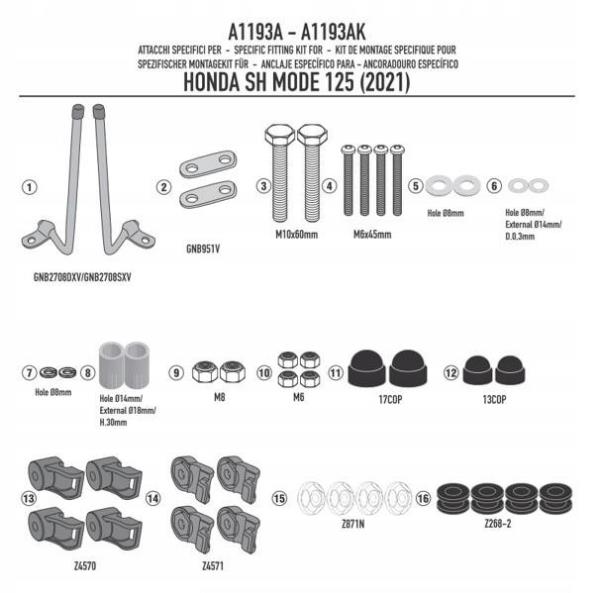 KAPPA Kit Attacchi Per Parabrezza Per Honda SH Mode 125 2021-2023