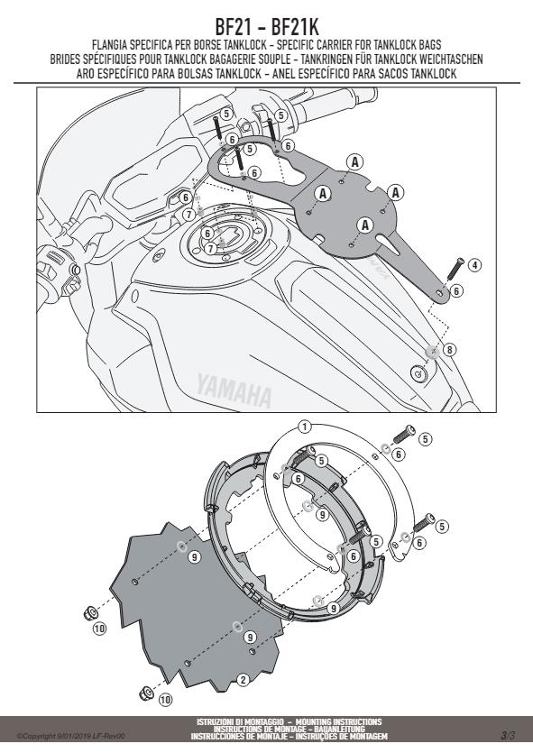 KAPPA Flangia Per Borsa Da Serbatoio Tanklock Per Yamaha MT-07 700 2014-2017