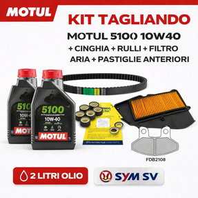 Kit Tagliando Completo SYM VS 125 2008 – Olio Motore, Cinghia, Filtro Aria, Rulli Variatore, Pastiglie Freno Anteriori