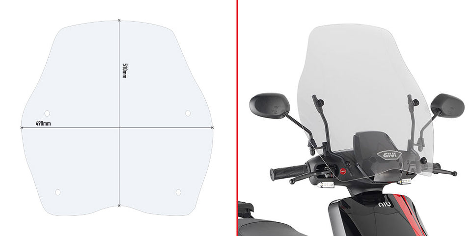 Givi Parabrezza trasparente con Attacchi 51 x 49 cm per NIU NQI 2019 - 2026