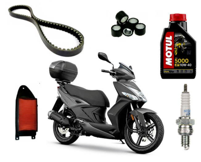 Kit Tagliando con Olio, Cinghia, Rulli, Filtro Aria e candela per KYMCO AGILITY 125 R16/ + Plus 2008 - 2023