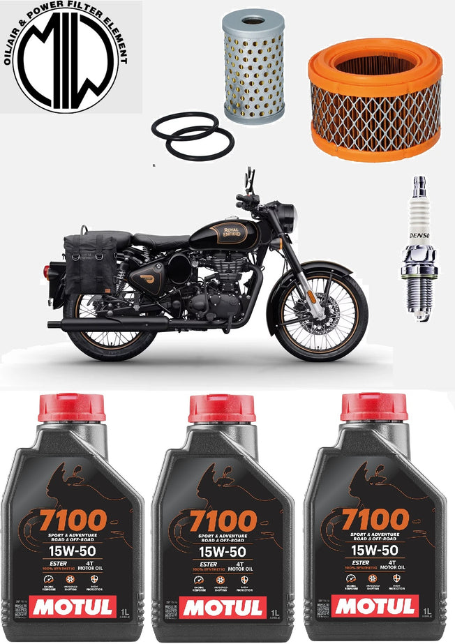 Kit Tagliando Motul 7100 15W50 con Filtri e Candela per ROYAL ENFIELD 500 2018-2020