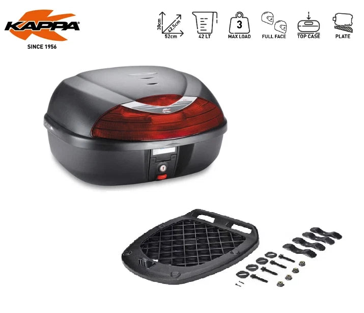 KAPPA Bauletto Portapacchi + Piastra Monolock 42LT Nero Goffrato Moto Scooter