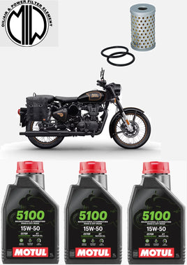 Kit Tagliando Motul 5100 15W50 olio+Filtro per ROYAL ENFIELD Bullet 500 09-16