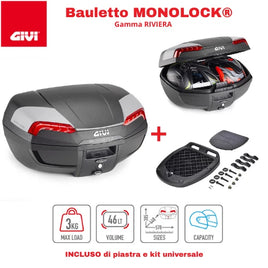 GIVI Bauletto Moto MONOLOCK® Nero RIVIERA 46lt con Piastra e Kit Fissaggio - LGMoto SRL